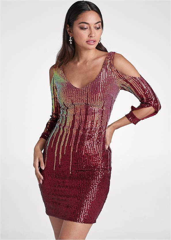 Cropped front view Cold-Shoulder Sequin Dress