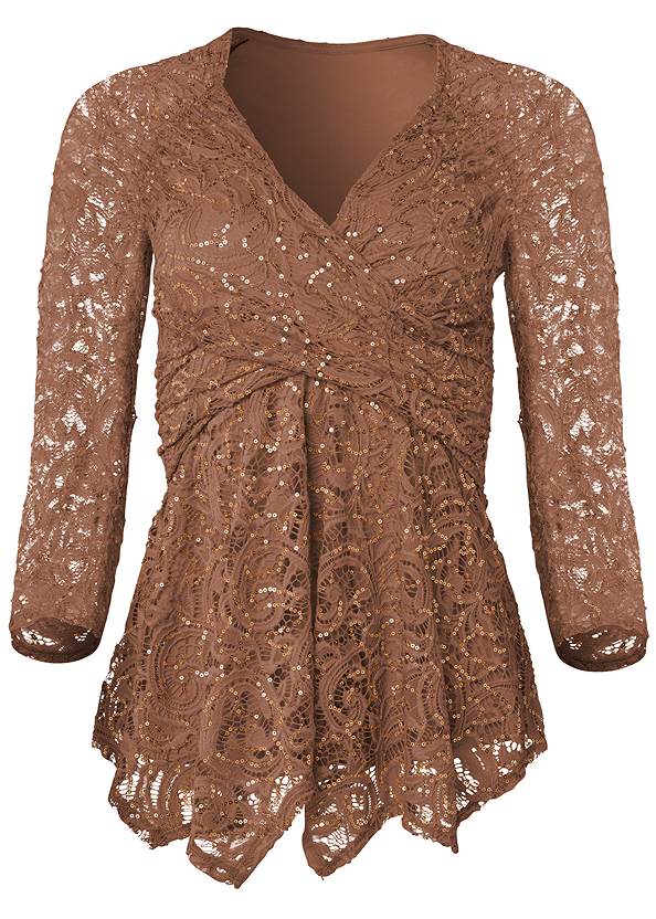 Ghost with background  view Sequin Lace Surplice Top
