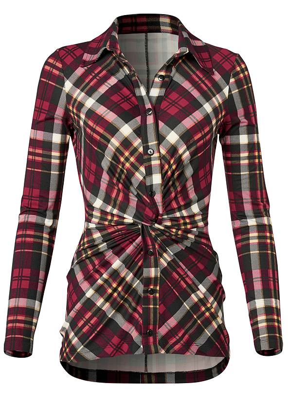Ghost with background  view Plaid Knot Twist Top