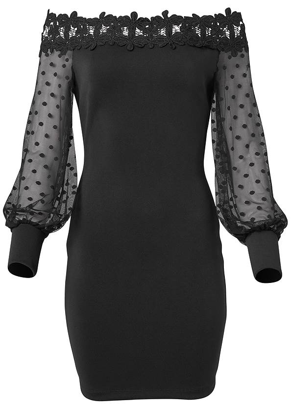 Alternate View Dotted Mesh Off-The-Shoulder Dress