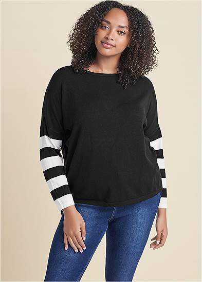 Plus Size Stripe Sleeve Sweater
