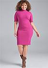Full Front View Ribbed Mock-Neck Dress