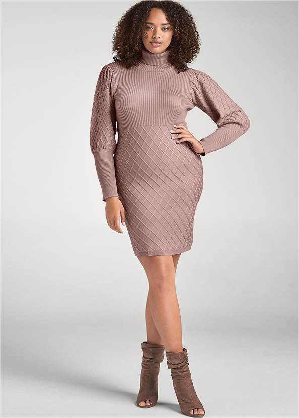 Front View Puff Detail Sweater Dress