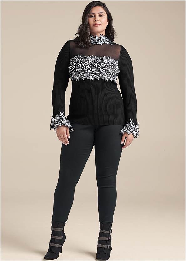 Full Front View Floral Applique Sweater