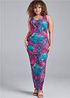 Full Front View Palm Print Maxi Dress