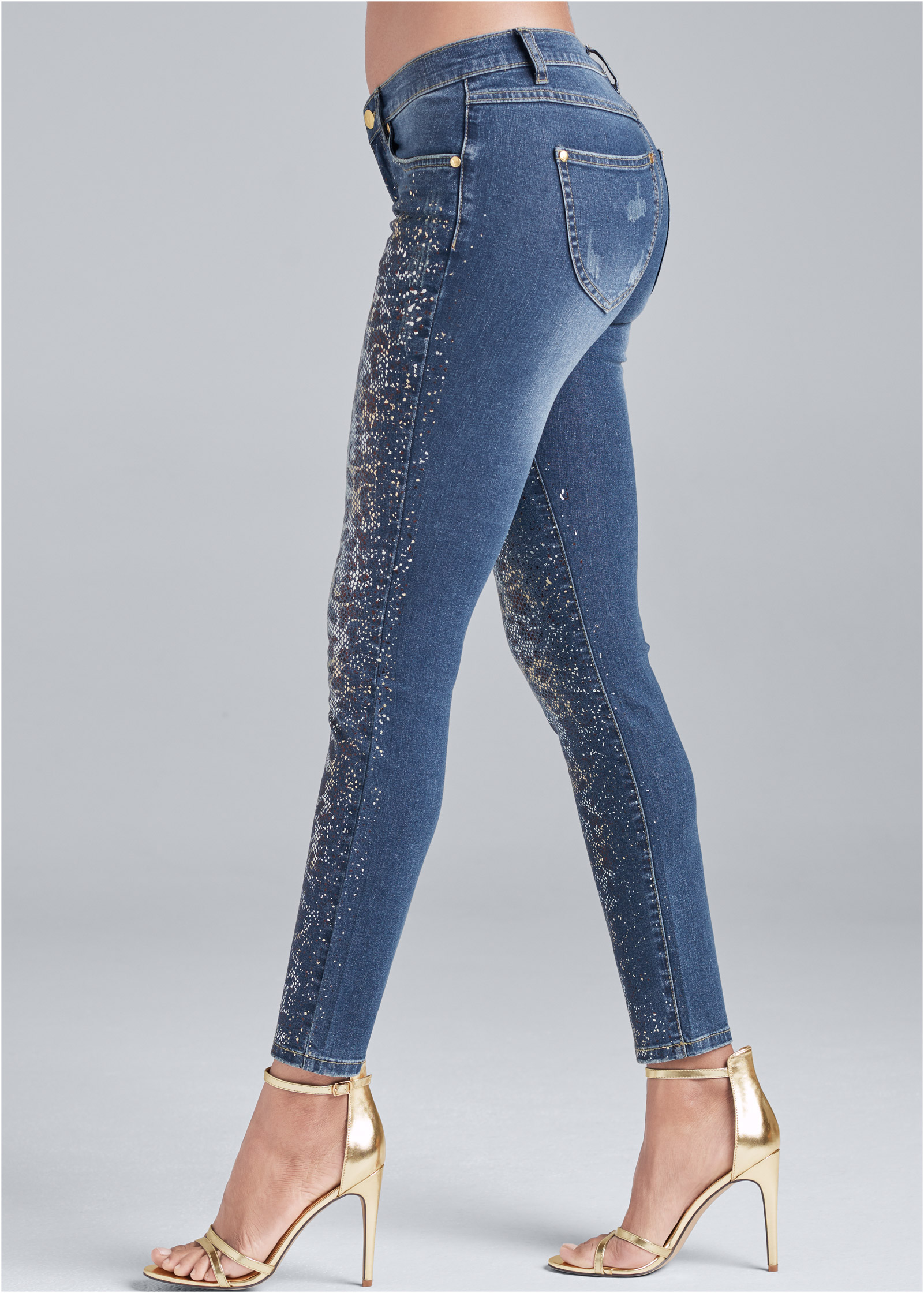 Metallic Leopard Print Jeans In Medium Wash VENUS   21096056 