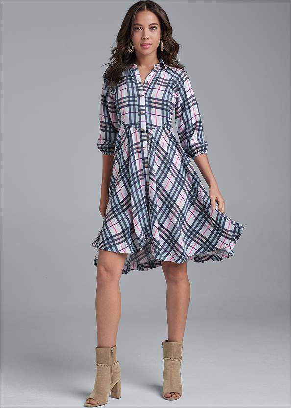 plaid button down dress