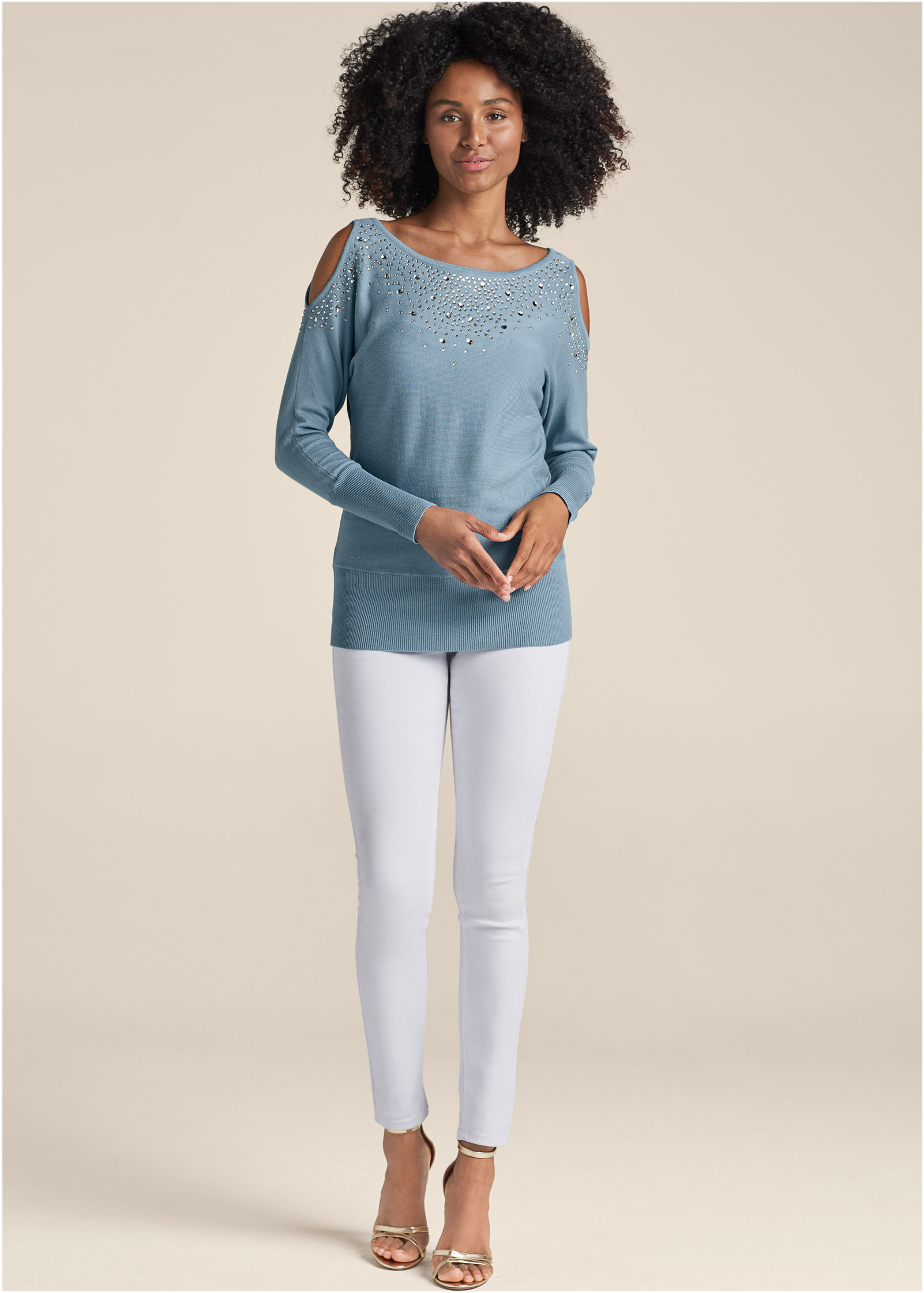 COLD SHOULDER SWEATER in Blue VENUS