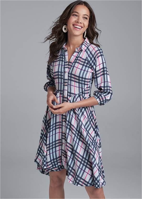 plaid button down dress