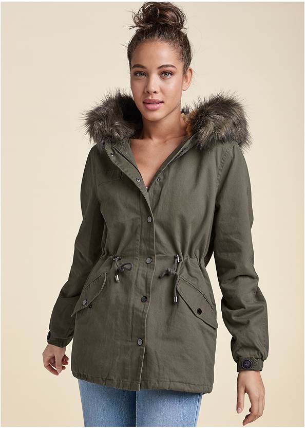 Cropped front view Utility Coat With Faux Fur