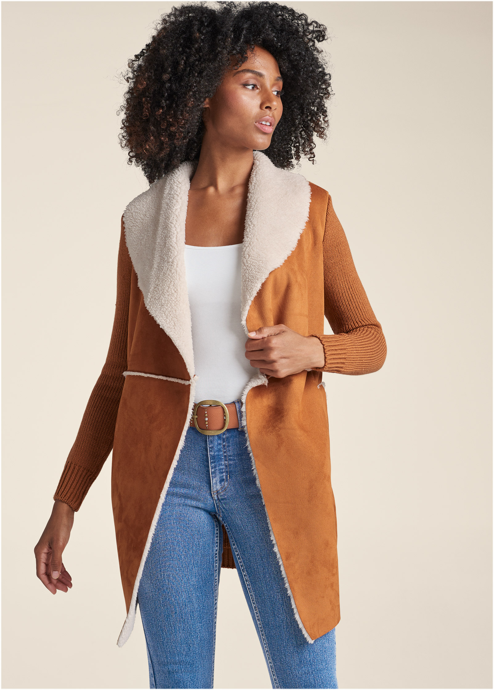 Faux Shearling Lined Coat in Camel VENUS