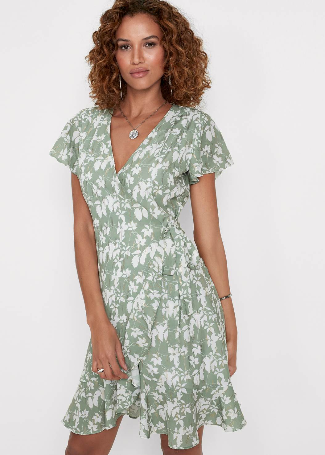 Floral Ruffle Detail Dress - Green Multi | VENUS