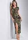 Full Front View Twist Front Camo Maxi Dress