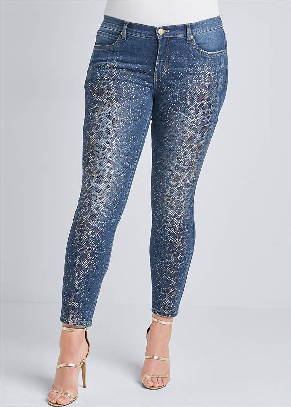 Alternate View Metallic Leopard Print Jeans
