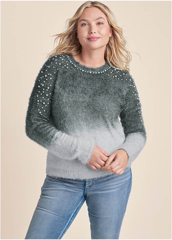 Cozy Pearl Trim Sweater,Heidi Skinny Jeans