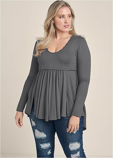 Plus Size High-Low Ribbed Casual Top