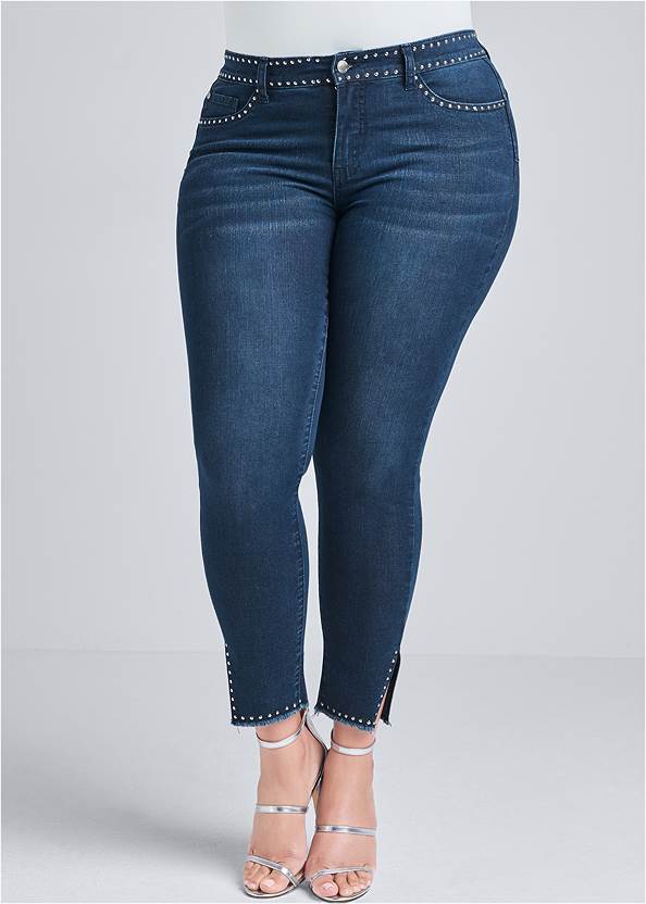 Alternate View Studded Hem Jeans