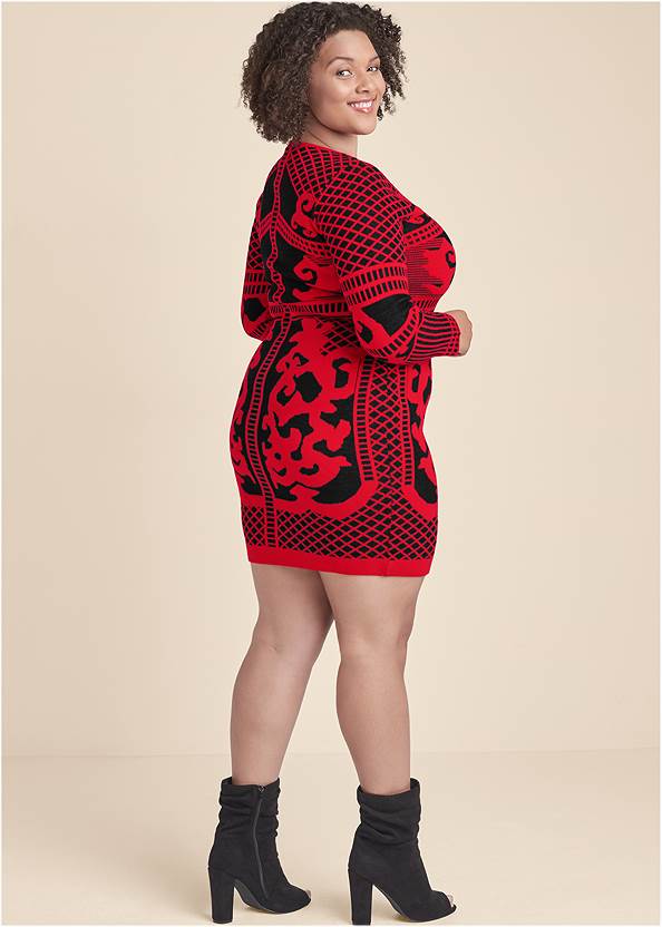 BACK View Printed Sweater Dress