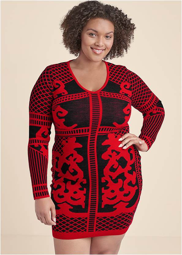 Front View Printed Sweater Dress
