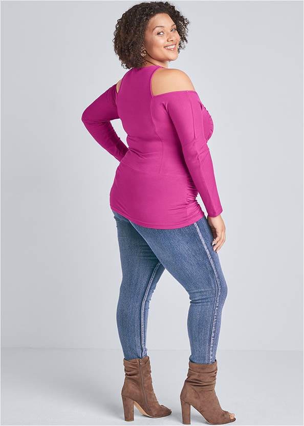 Alternate View Ruched Cold-Shoulder Top