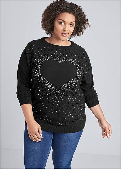 Plus Size Embellished Heart Sweater