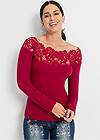 Cropped front view Lace Detail Sweater