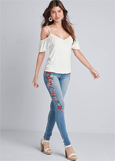 Plus Size Embroidered Skinny Jeans