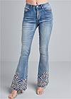 Waist down front view Floral Embroidered Bootcut Jeans With Scalloped Edge