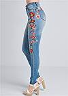 Waist down side view Embroidered Skinny Jeans