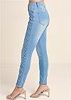 Waist down side view Lattice Detail Skinny Jeans