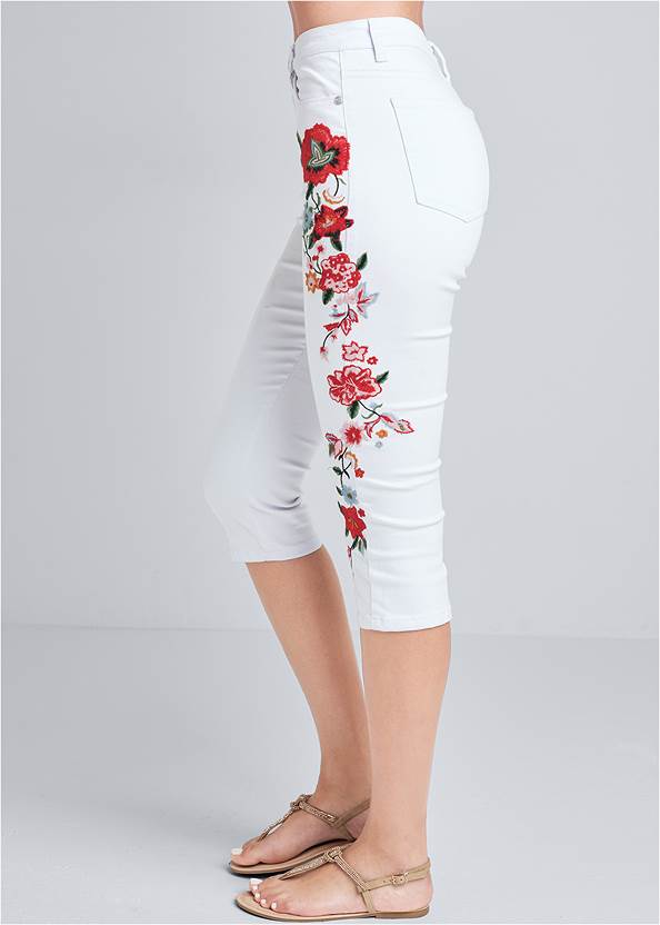 Waist down side view Floral Embroidered Capris