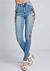 Waist down front view Embroidered Skinny Jeans