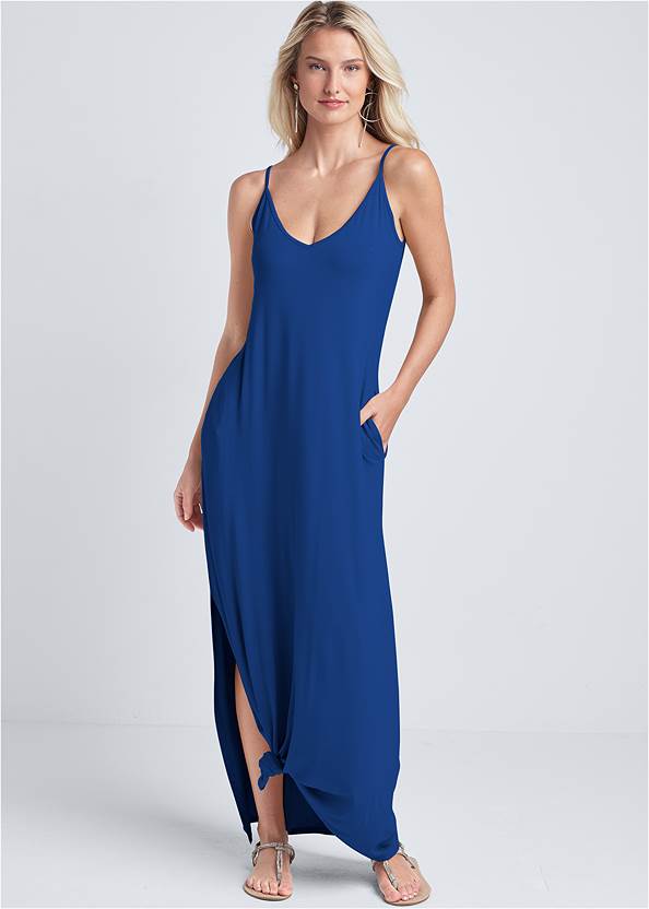 Knot Detail Maxi Dress in Blue | VENUS