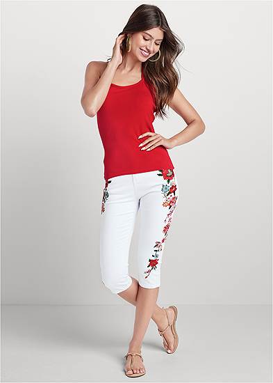 Floral Embroidered Capris