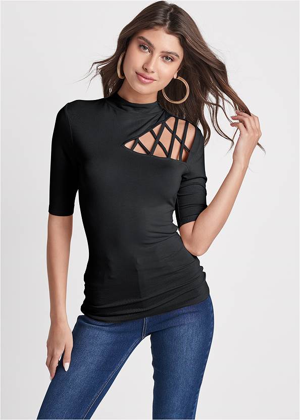 Strappy Mock-Neck Top,Bum Lifter Jeans