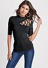 Cropped front view Strappy Mock-Neck Top