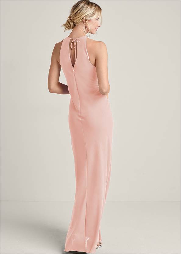 Full back view Embellished Ruffle Front Long Dress