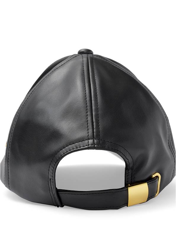 Gold Coin Faux Leather Hat in Black | VENUS