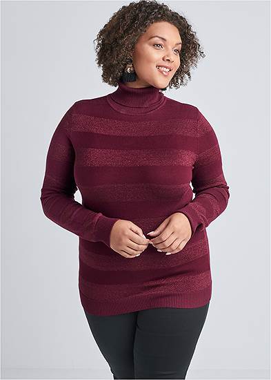 Plus Size Striped Turtleneck Sweater