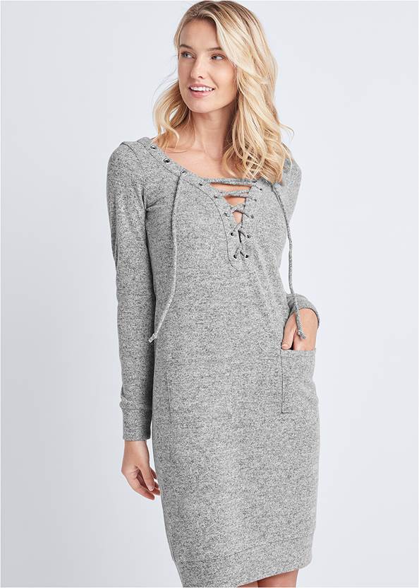 Cozy Hacci Lace-Up Sweatshirt Dress,Lace-Up Star Sneakers