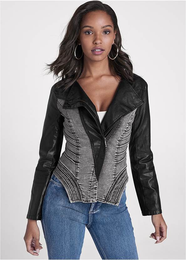 Denim Faux-Leather Jacket,Basic Cami Two Pack,Bum Lifter Jeans,Stretch Back Boots