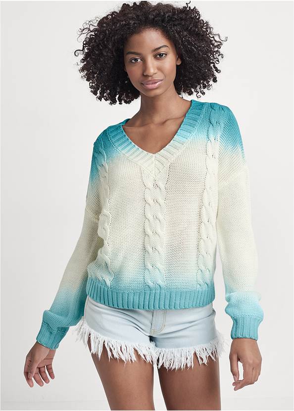 Front View Ombre Cable Knit Sweater