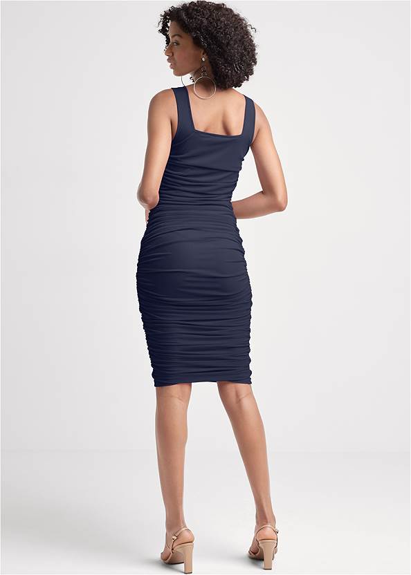 Full back view Ruched Mesh Bodycon Dress