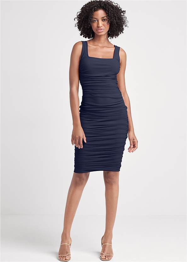Full front view Ruched Mesh Bodycon Dress
