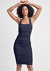 Front View Ruched Mesh Bodycon Dress