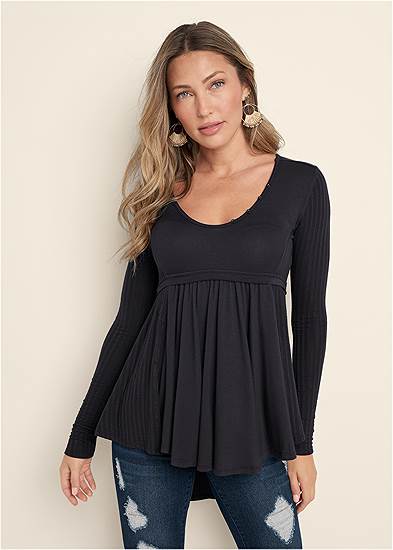 High-Low Ribbed Casual Top