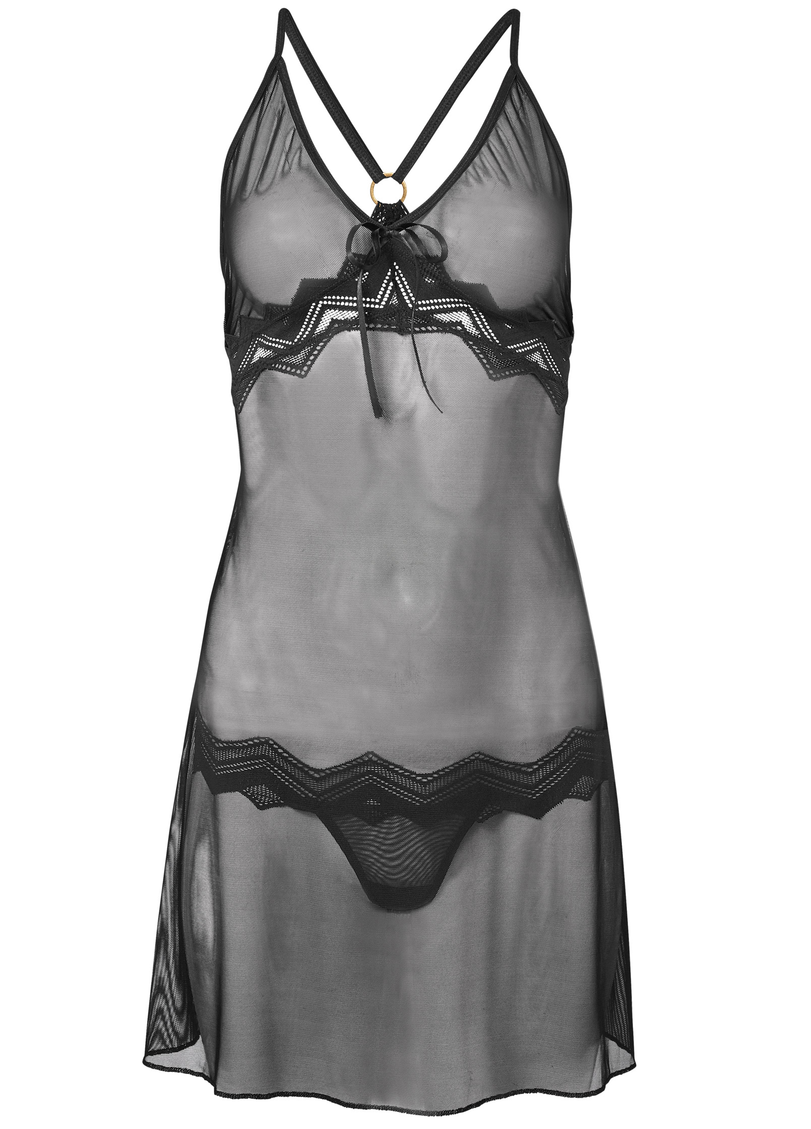 SHEER BABYDOLL WITH LACE in Black | VENUS