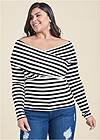 Front View Stripe Off-The-Shoulder Top