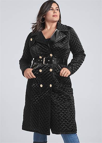 Plus Size Quilted Buckle Detail Coat