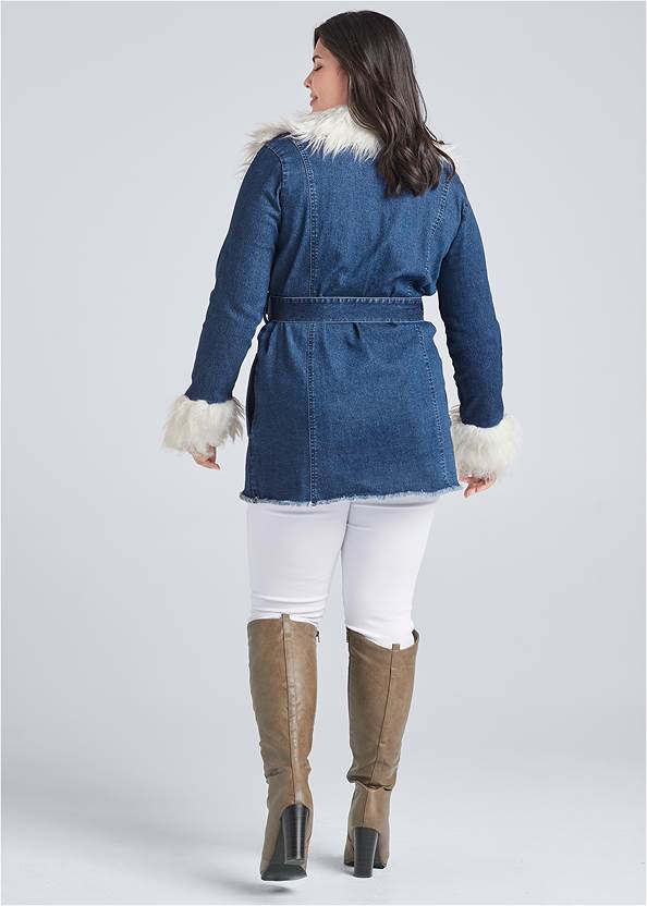 BACK View Denim And Faux-Fur Trench